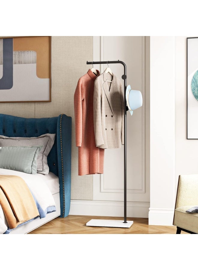 Bluejw Black Coat Racks with White Base, Entryway Coats Racks Freestanding with 3 Hooks, L Shape Home Coat Hanger for Jackets, Coats, Hats, Clothes - Image 1